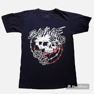 Bailey sz S Savage Skull Rose Barbed Wire Graphic Tee